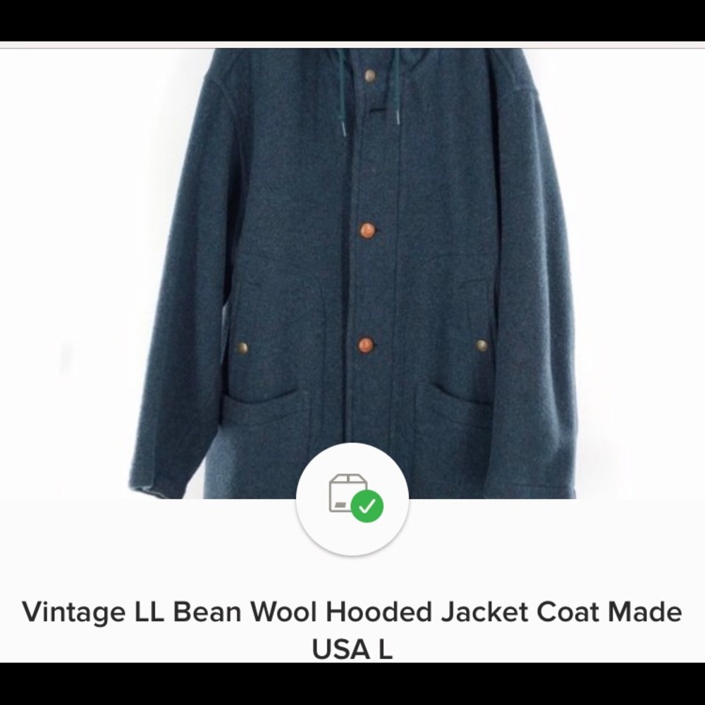 Vintage LL Bean Wool Hooded Jacket Coat Made USA L